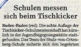 Tischkicker Schulmeisterschaft in Baden-Baden Artikel der BNN vom 07.11.2023